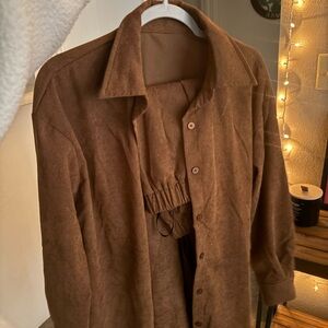 Brown Corduroy Elegant Outfit Brown